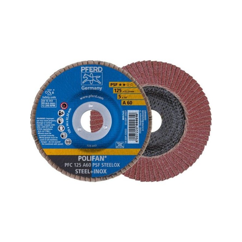 Disque à lamelles acier/inox polifan psf steelox corindon 60 acier, inox 12200 125 mm déporté 1 pièce(s) disque à lamelles conique psf steelox a 125 g