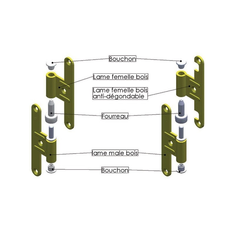Paumelles universelles réglables fourreau blanc 1 pièce(s) - monin