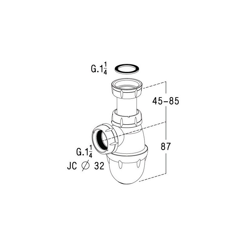 Siphon lavabo plastique réglable noir - sortie D.32mm 