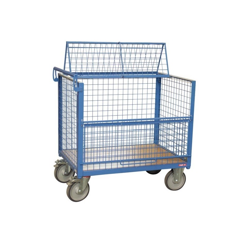 Chariots conteneurs acier grillagés 500 kg chariot conteneur habillage grillagé avec toit 1200 x 800
