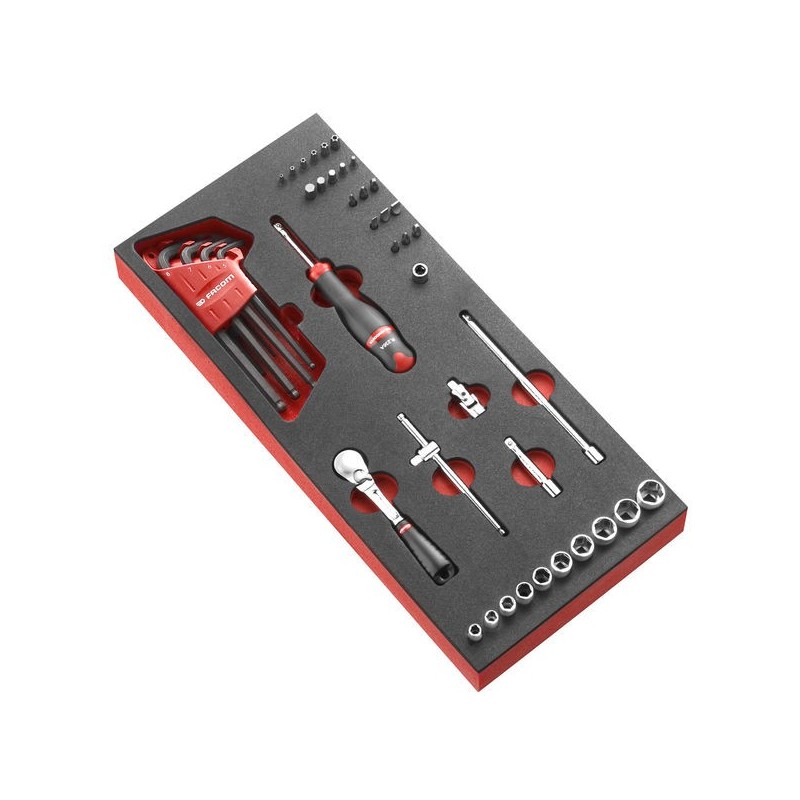 Module mousse cliquet douilles 1/4 module mousse cliquet douilles 1/4 1 jeu(x) de 35 pièce(s) - faco