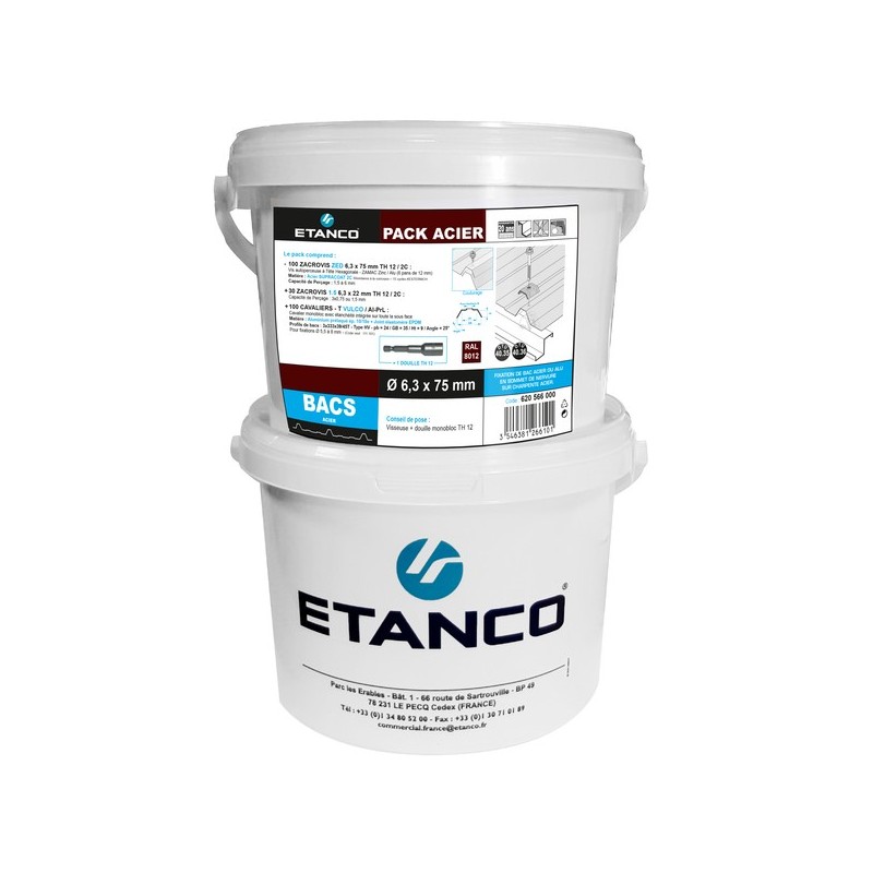 Pack de fixation bacs acier 3 x 339 x 39/45t mm / charpente métallique pack fixation 3 x 339 x 39/45