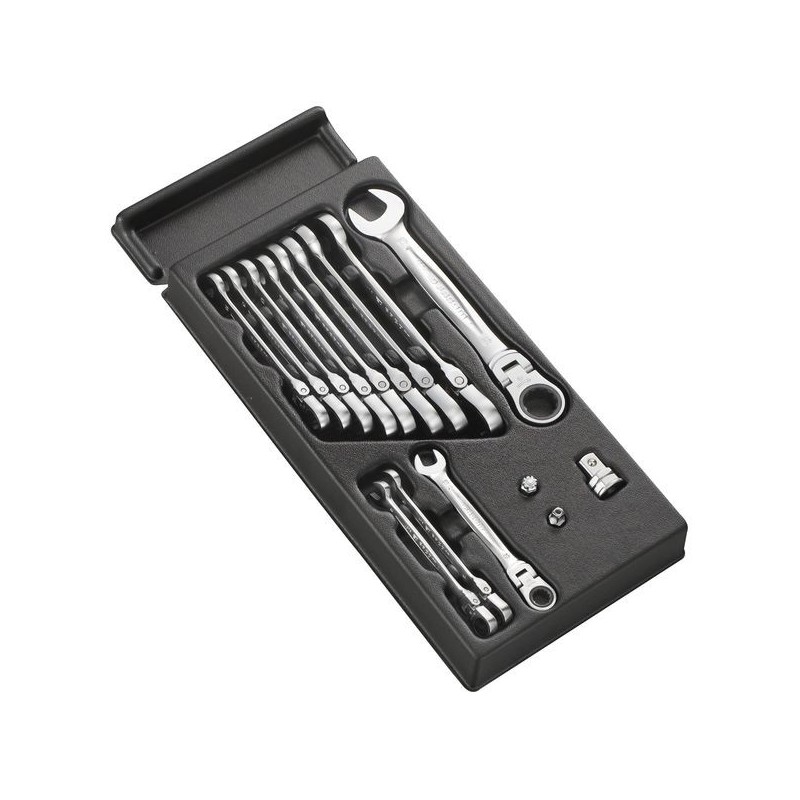 Module servante 12 clés mixtes à cliquet articulées +3 adap. module servante 12 clés mixtes à clique