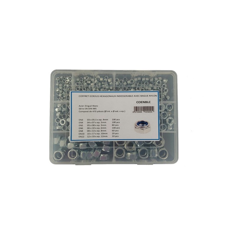 Coffret écrous hexagonaux auto-freinés coffret écrous hexagonaux auto-freinés 1 coffret(s) de 470 pi