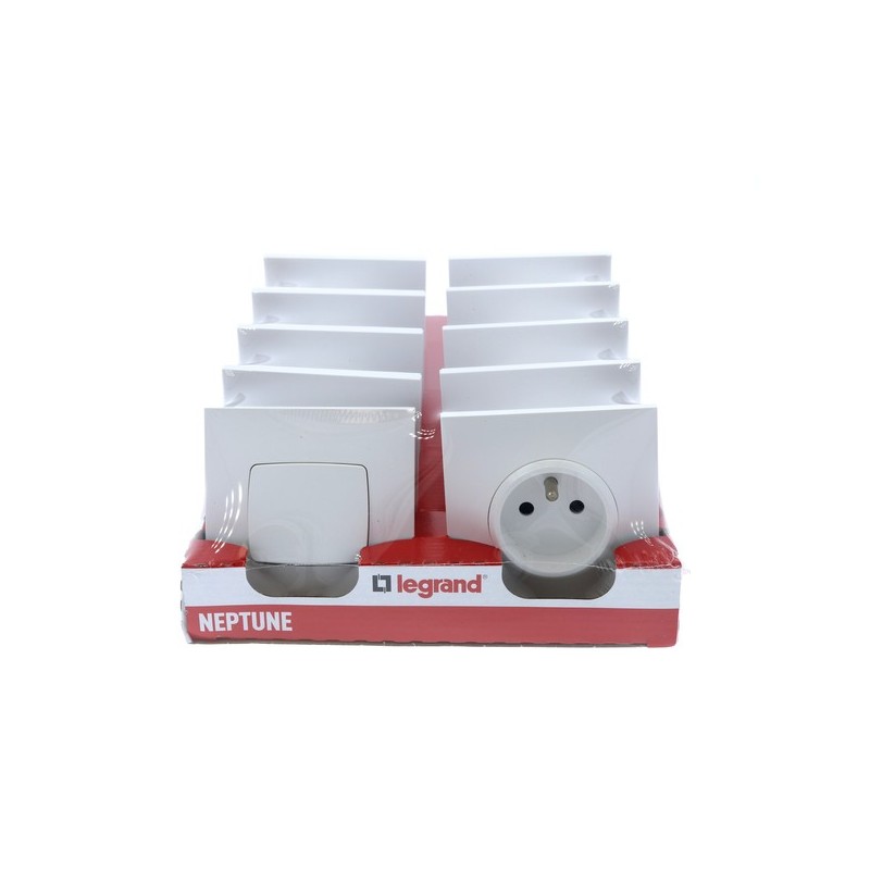 Prise à encastrer neptune 1 pièce(s) lot 2 interrupteurs va-et-vient +8 prises 2p+t neptune blanc - 