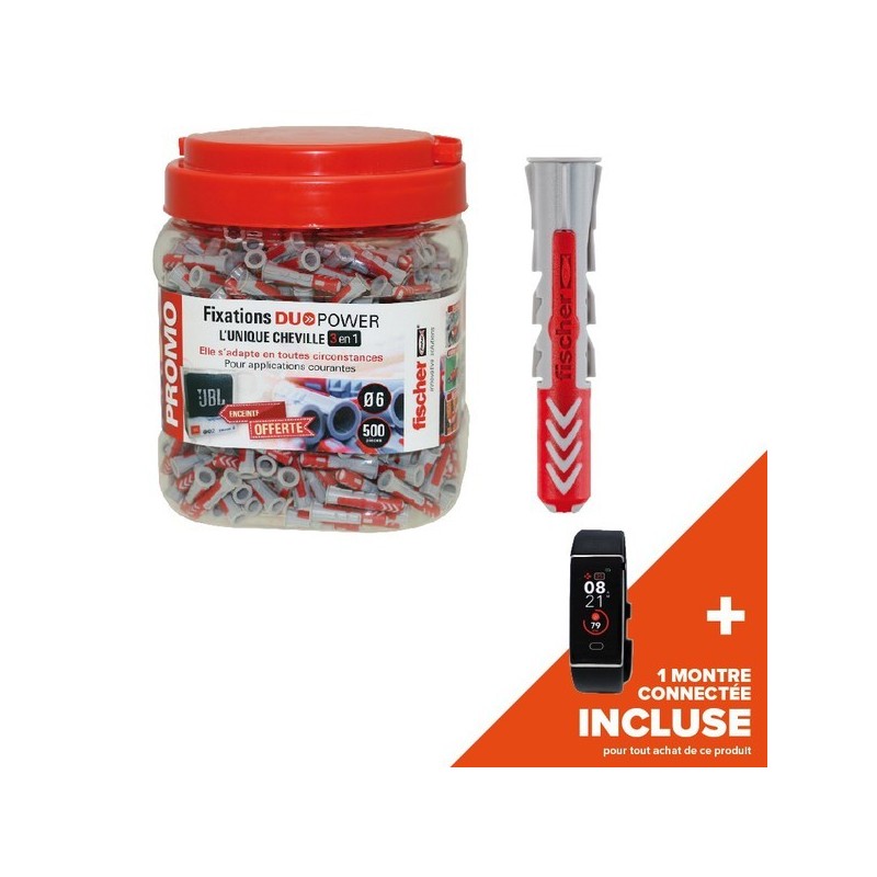 Bigbox chevilles duopower 6x30 + montre connectée mykronoz interieur, exterieur sous abri fixation c