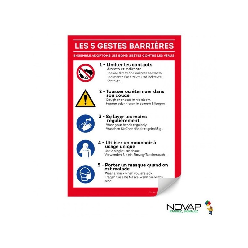 Panneaux les 5 gestes barrière panneau les 5 gestes barrières rigide 1 pièce(s) - novap