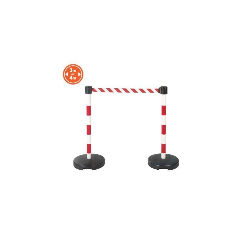 Kit 2 poteaux pvc à sangle rouge/blanche sur socle 9kg à les kit 2 poteaux pvc à sangle rouge/blanch