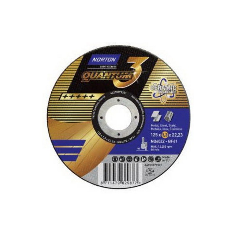 Disque à tronçonner inox quantum 3 métal 125x1.6x22.23 plat 1.6 125 mm disque à tronçonner inox quan