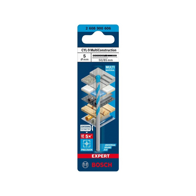 Forets multiconstruction expert cyl -9 50 mm cylindrique béton et matériaux 5 mm 1 pièce(s) foret expert  multi-construction cyl-9 5x50x85 - bosch