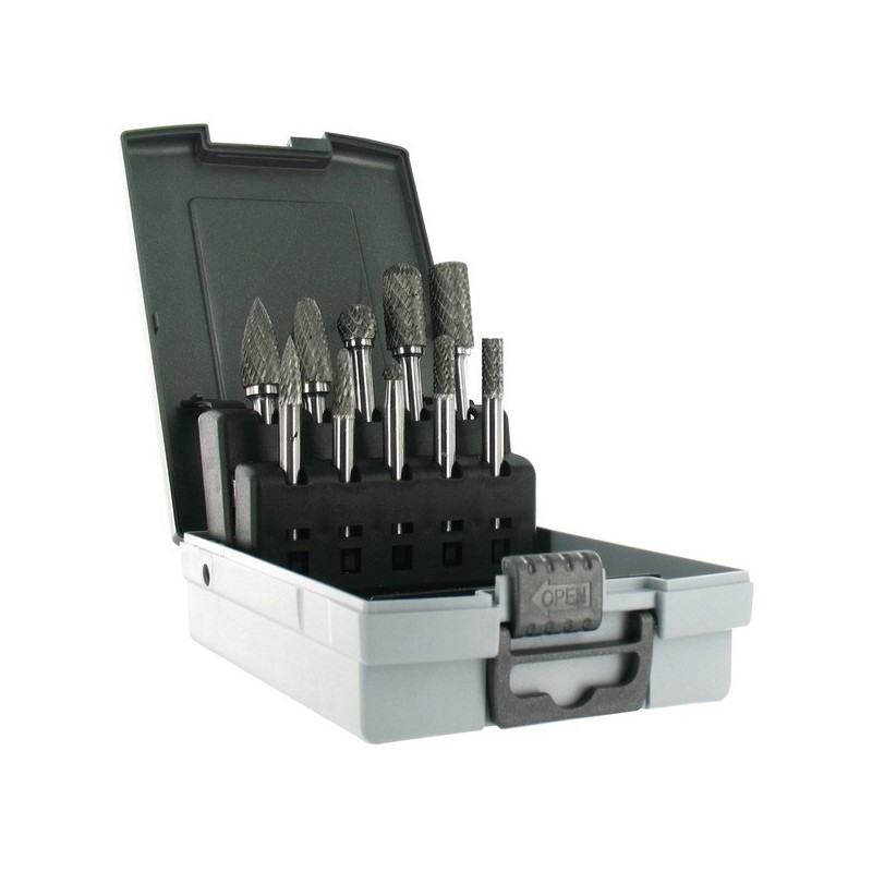 Coffret de fraises limes carbure ø 6 à 12 mm cylindrique acier 1 coffret(s) de 10 pièce(s) coffret d