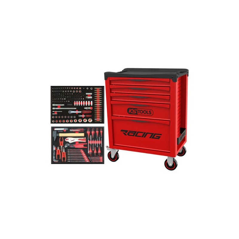 Servante racing 5 tiroirs 5 rouge/noir 57.50 kg servante racing 5 tiroirs 1 ensemble(s) de 184 pièce