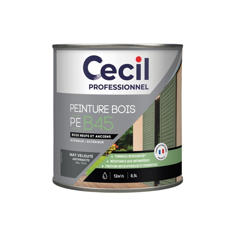 Peinture bois peb45 - formule biosourcée boiseries acrylique soigné brosse/rouleau, pistolet sans ai