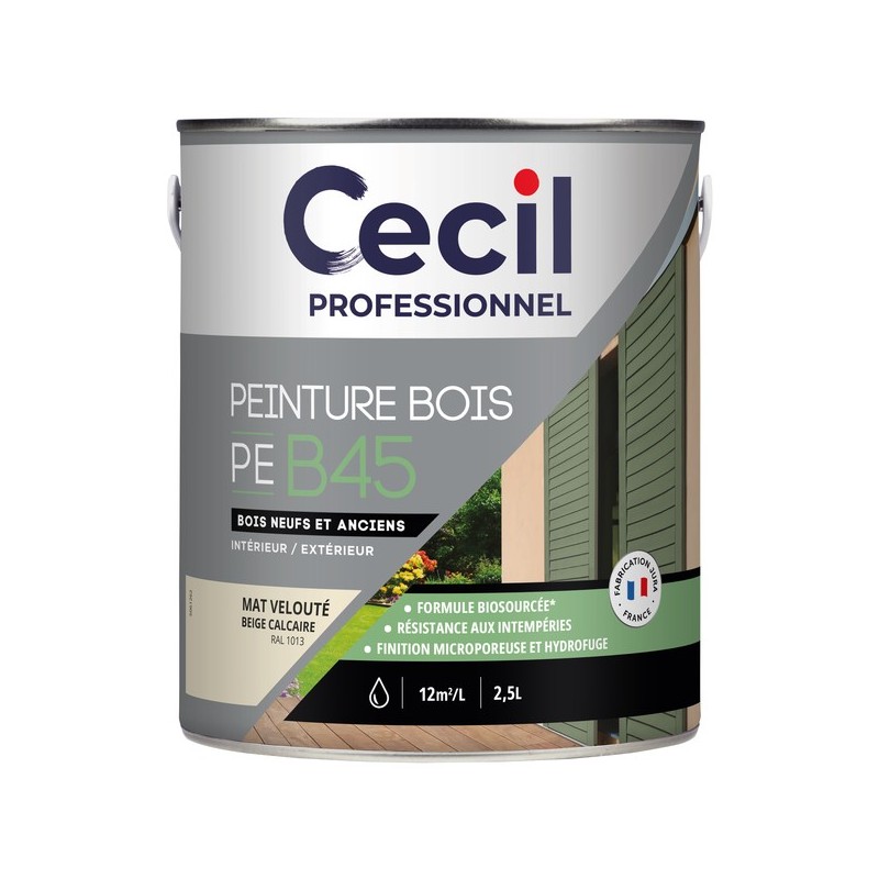 Peinture bois peb45 - formule biosourcée boiseries acrylique soigné brosse/rouleau, pistolet sans ai
