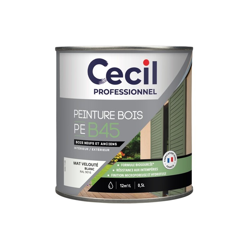Peinture bois peb45 - formule biosourcée boiseries acrylique soigné brosse/rouleau, pistolet sans ai