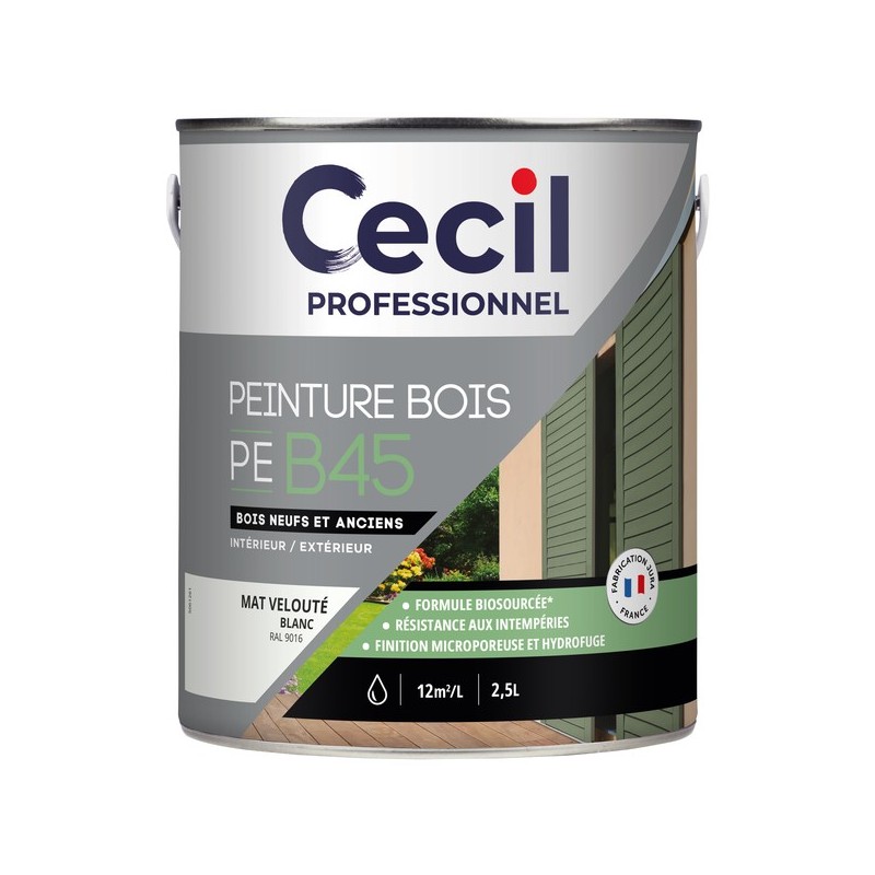Peinture bois peb45 - formule biosourcée boiseries acrylique soigné brosse/rouleau, pistolet sans ai