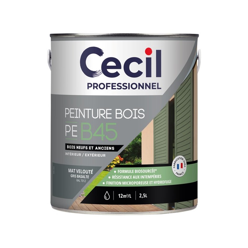Peinture bois peb45 - formule biosourcée boiseries acrylique soigné brosse/rouleau, pistolet sans ai