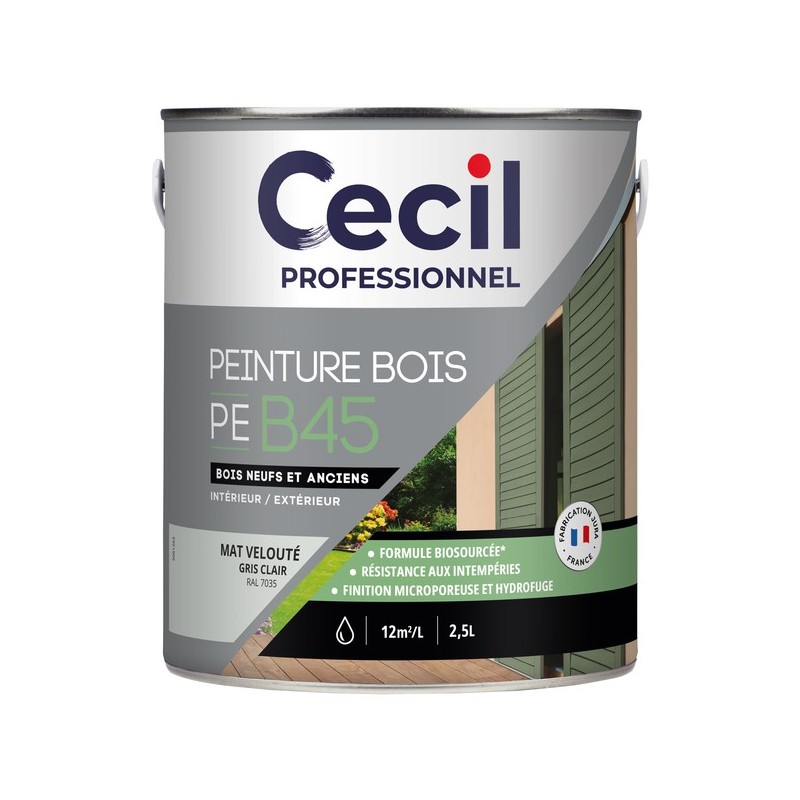 Peinture bois peb45 - formule biosourcée boiseries acrylique soigné brosse/rouleau, pistolet sans ai