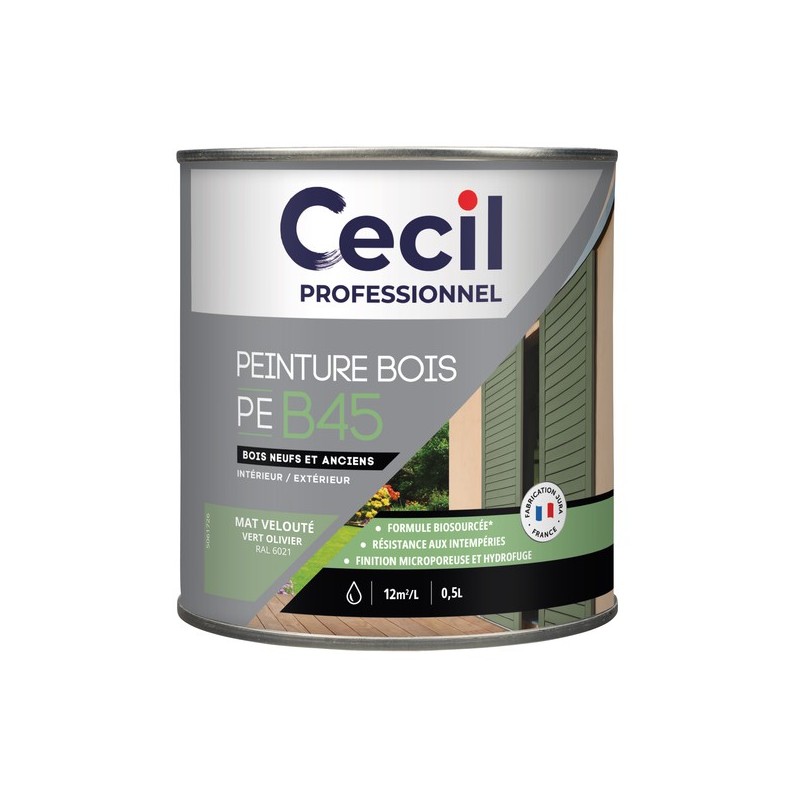 Peinture bois peb45 - formule biosourcée boiseries acrylique soigné brosse/rouleau, pistolet sans ai