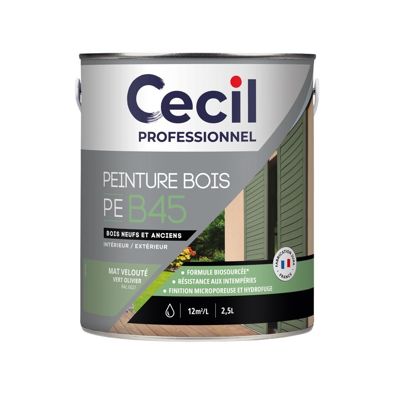Peinture bois peb45 - formule biosourcée boiseries acrylique soigné brosse/rouleau, pistolet sans ai