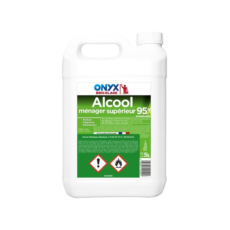 Alcool ménager supérieur 95° alcool ménager superieur 95° 1 bidon(s) de 5 litre(s) 5 litre(s) alcool ménager - onyx