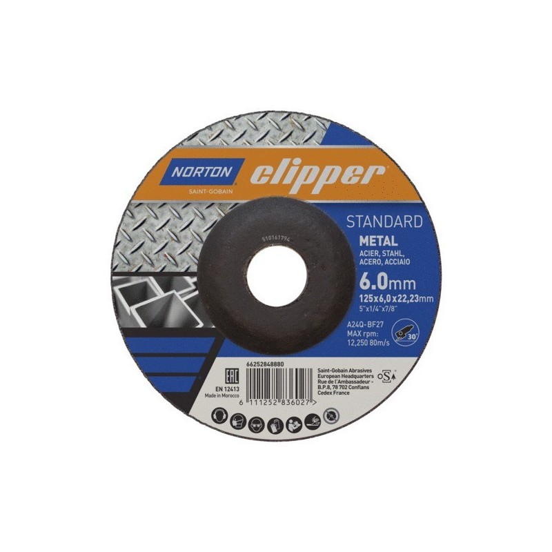 Meule ébarbage standard - métal 125 x 6,0 x 22,23 déporté 125 mm 1 pièce(s) 12250 trs/min meule ébar