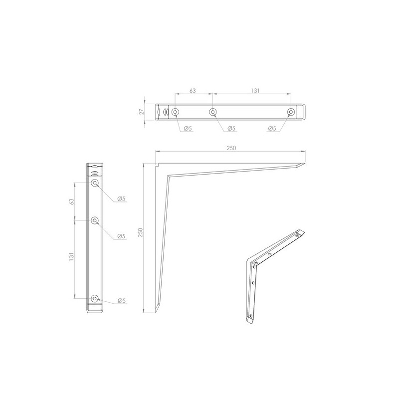 Console murale renforcée carré 1 pièce(s) console carre acier blanc 250x250 - interges.com