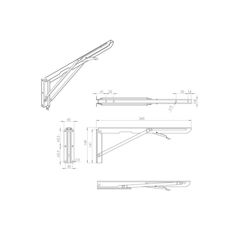 Console pliante à poignée 1 pièce(s) console pliante acier blanc automatique 340mm - interges.com