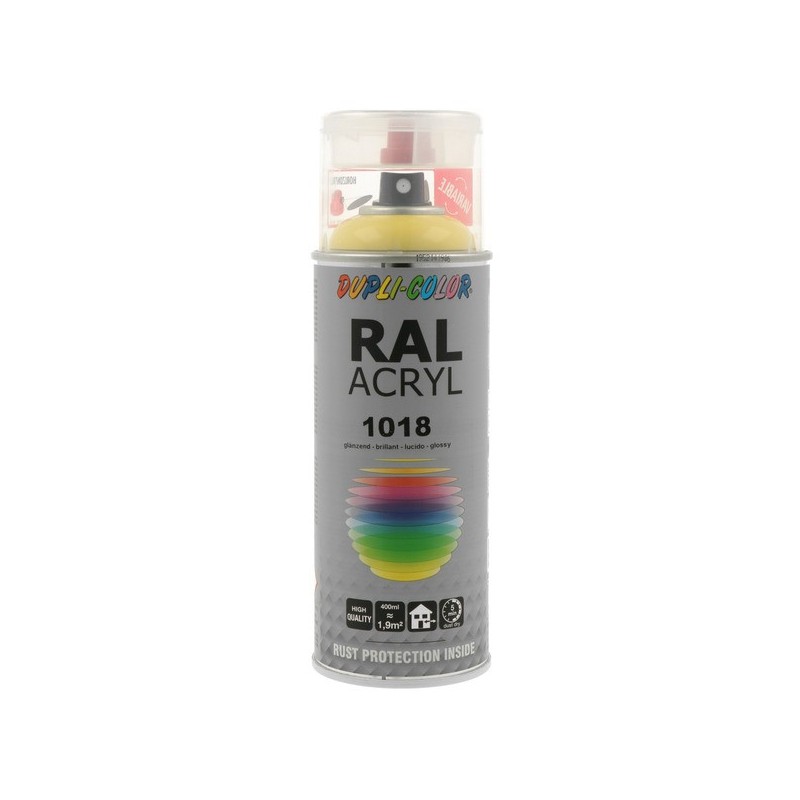 Aérosol peinture acrylique dupli color aérosol peinture acry. ral 1018 jaune zinc brillant supports neufs ou sains courante intérieur acrylique eau 1