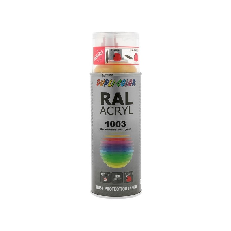 Aérosol peinture acrylique dupli color aérosol peinture acry. ral 1003 jaune de sécurité brillant supports neufs ou sains courante intérieur acrylique