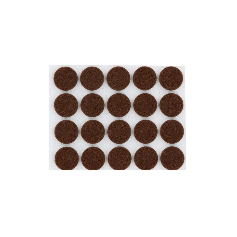 Patin feutre rond adhésif 16 mm marron 1 sachet(s) de 20 unité(s) patins adhésifs ronds feutre ø16 mm - brun rond pré-découpé feutre - interges.com