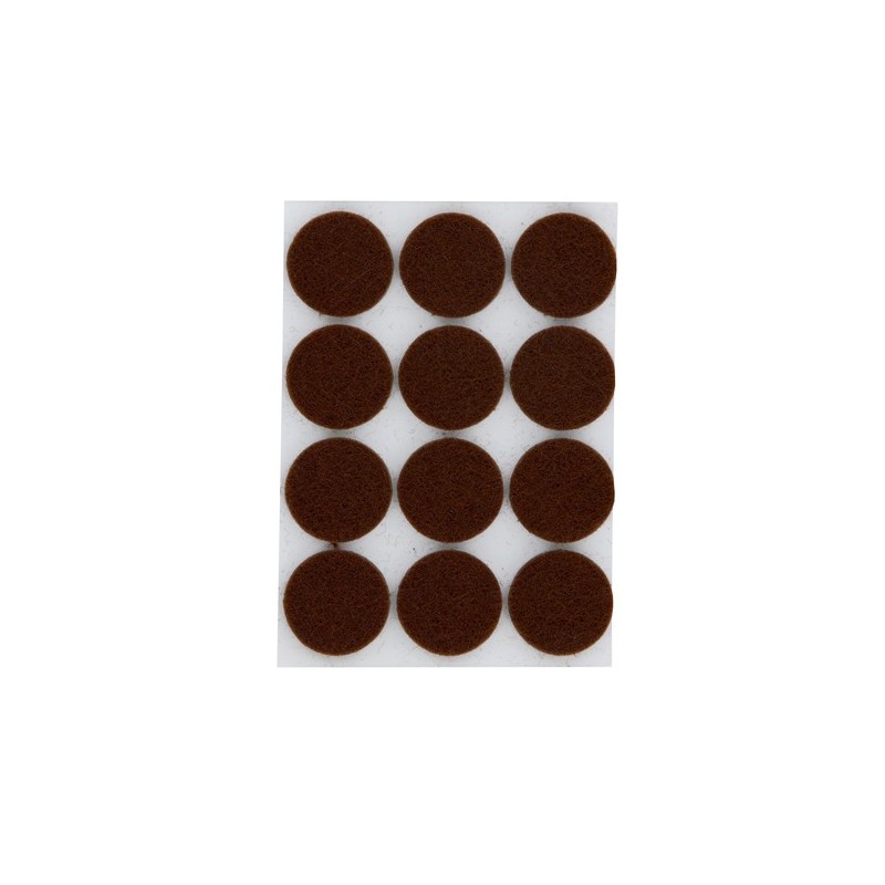 Patin feutre rond adhésif marron 22 mm 1 sachet(s) de 12 unité(s) patins adhésifs ronds feutre ø22 mm - brun rond pré-découpé feutre - interges.com