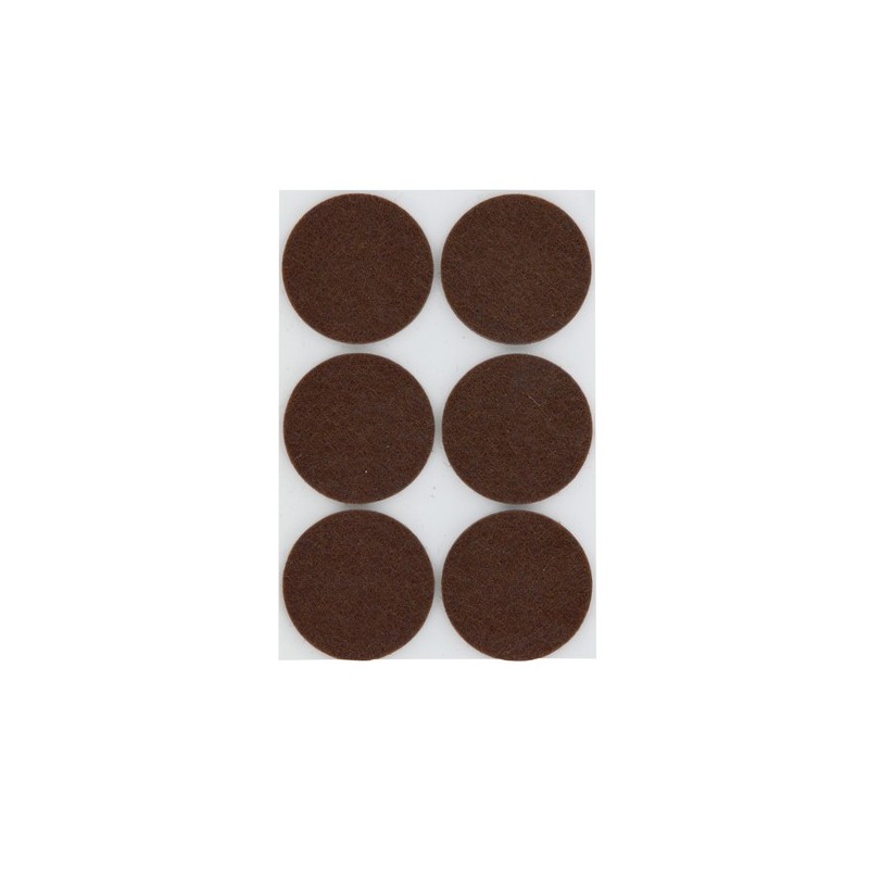 Patin feutre rond adhésif marron 32 mm 1 sachet(s) de 6 unité(s) patins adhésifs ronds feutre ø32 mm - brun rond pré-découpé feutre - interges.com