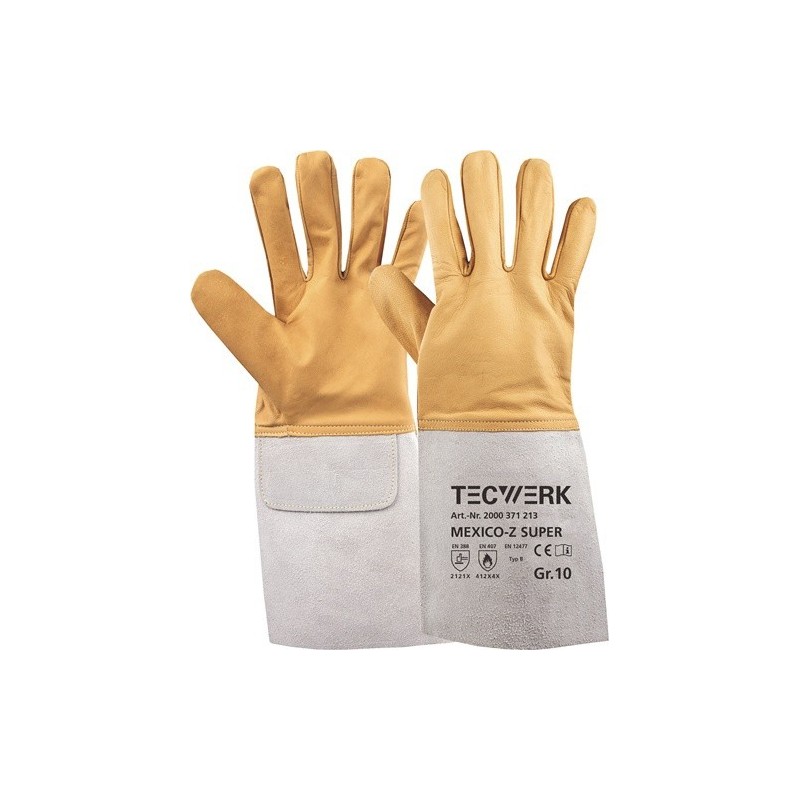 Lot gants de soudeur mexico z super tecwerk 1 carton(s) de 10 paire(s) gants de soudeur mexico z super taille 11 jaune/gris - tecwerk