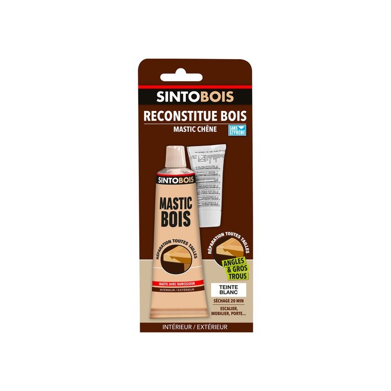 Mastic bois standard bi-composant mastic bois blanc blanc + durcisseur 1 pot(s) de 68 gramme(s) - sinto