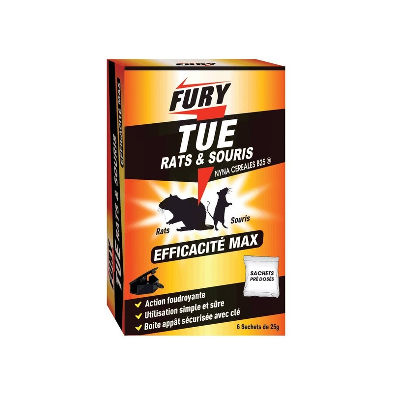Fury rats et souris sachets unidose 6x25g fury rats et souris sachets unidose 6x25g 1 boîte(s) de 150 gramme(s) intérieur rats, souris granulés - fury
