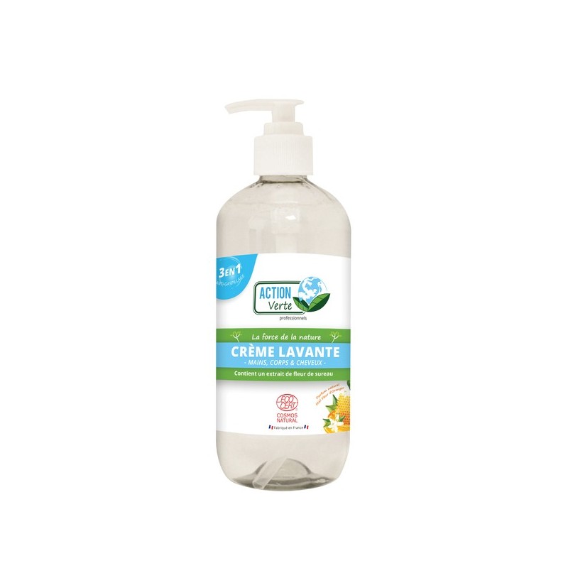 Crème lavante mains écocert 1 flacon(s) de 500 millilitre(s) crème lavante mains écocert à pompe liquide savon doux - action verte