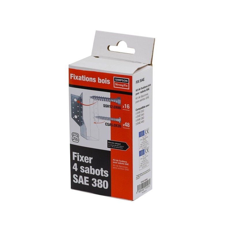 Kit vis bois ssh et csa pour sabots sae tête hexagonale (h) torx (x) bois assemblage bois acier galvanisé à chaud total kit vis bois ssh et csa pour s