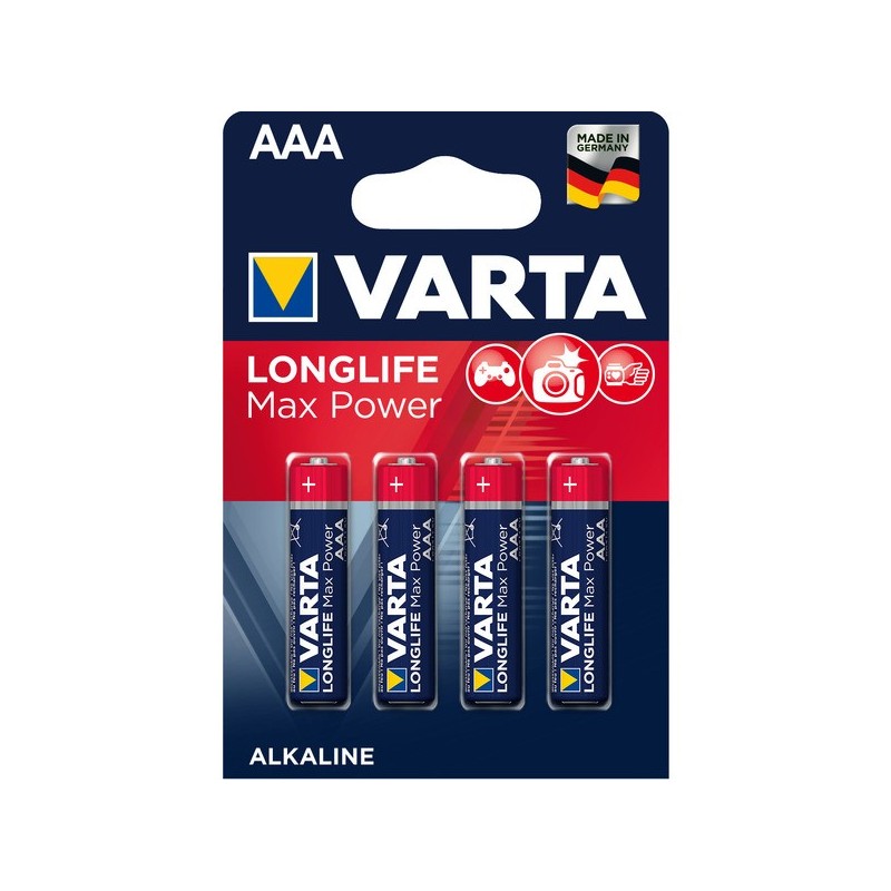 Piles alcaline longlife max power piles alcalines longlife max power lr03 / aaa lr03 / aaa alcaline 1 blister(s) de 4 pièce(s) - varta