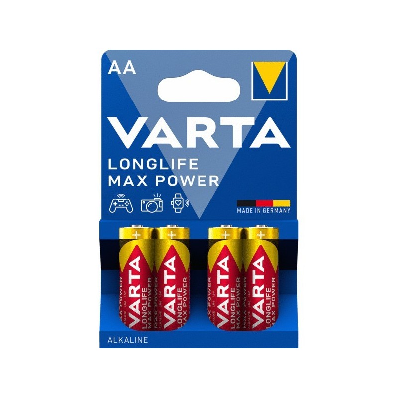 Piles alcaline longlife max power lr06 / aa alcaline 1 blister(s) de 4 pièce(s) piles alcalines longlife max power lr06/aa - varta