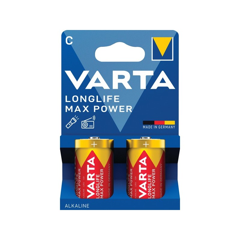 Piles alcaline longlife max power piles alcalines longlife max power lr14 / c lr14 / c alcaline 1 blister(s) de 2 pièce(s) - varta