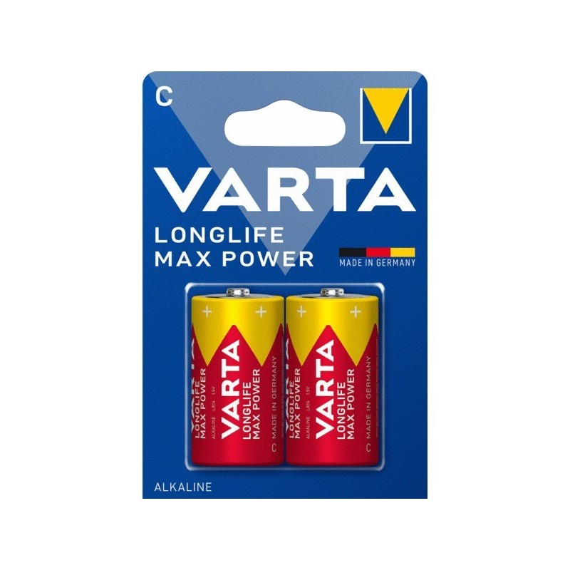 Piles alcaline longlife max power piles alcalines longlife max power lr14 / c lr14 / c alcaline 1 blister(s) de 2 pièce(s) - varta