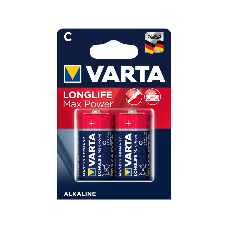 Piles alcaline longlife max power piles alcalines longlife max power lr14 / c lr14 / c alcaline 1 blister(s) de 2 pièce(s) - varta