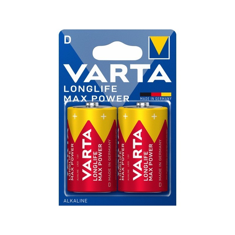 Piles alcaline longlife max power piles alcalines longlife max power lr20 / d 1 blister(s) de 2 pièce(s) - varta