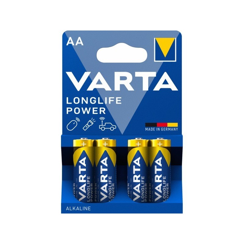 Piles alcaline longlife power lr06 / aa alcaline 1 blister(s) de 4 pièce(s) piles alcalines longlife power lr06/aa - varta
