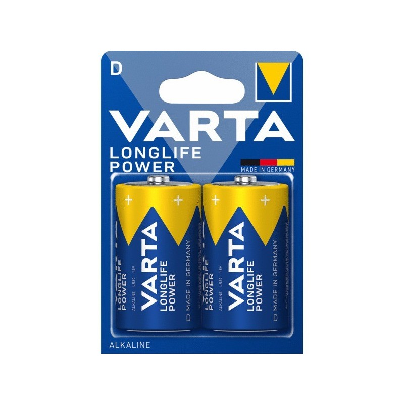Piles alcaline longlife power piles alcalines longlife power lr20 / d lr20 / d alcaline 1 blister(s) de 2 pièce(s) - varta