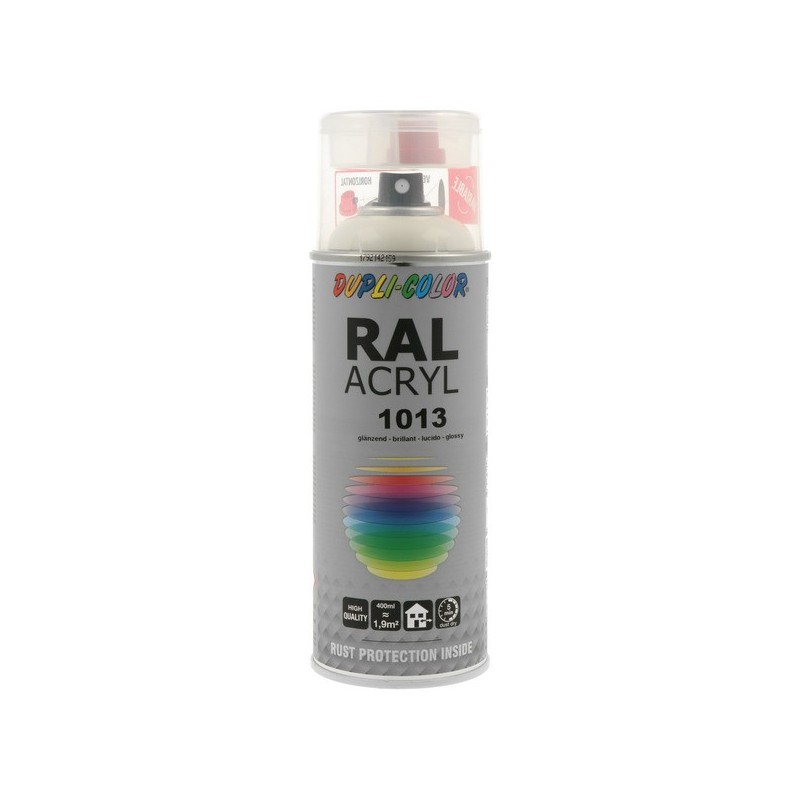 Aérosol peinture acrylique dupli color aérosol peinture acry. ral 1013 blanc perle brillant supports neufs ou sains courante 2 heure(s) 2 m²/l 2 solva