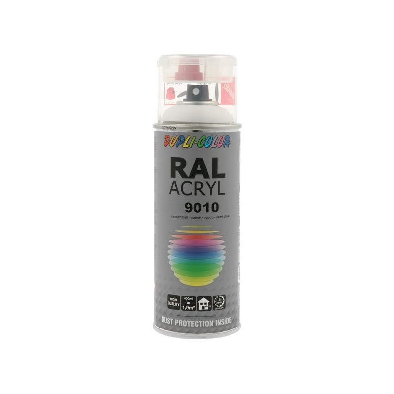 Aérosol peinture acrylique dupli color aérosol peinture acry. ral 9010 blanc pur satiné supports neufs ou sains courante 2 heure(s) 2 m²/l 2 solvantée
