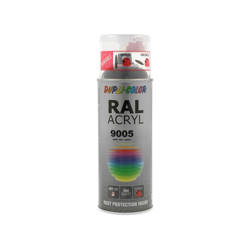 Aérosol peinture acrylique dupli color aérosol peinture acry. ral 9005 noir profond mat supports neufs ou sains courante 2 heure(s) 2 m²/l 2 solvantée