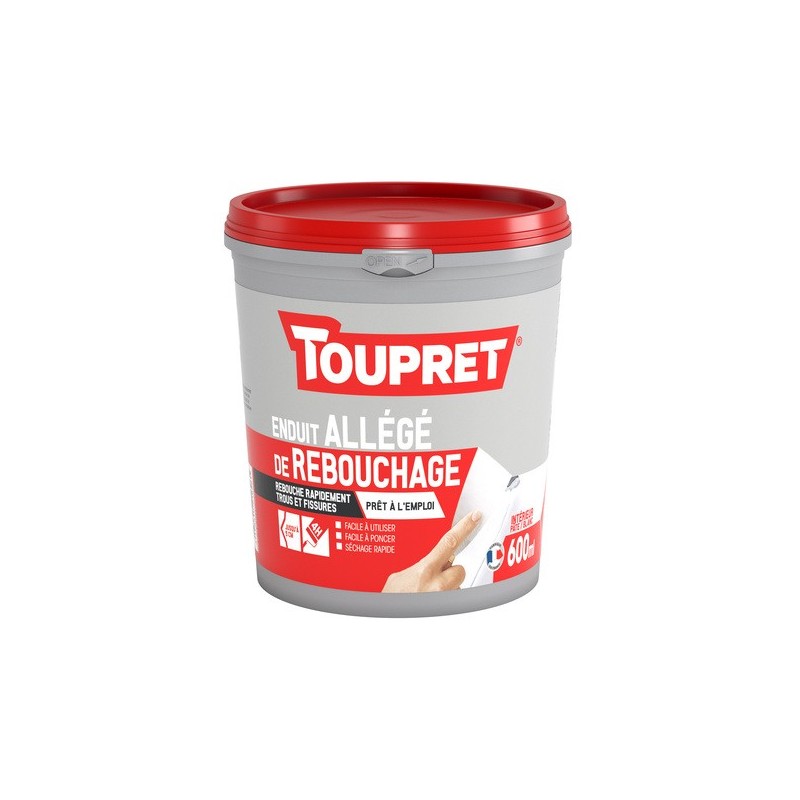Enduit allégé de rebouchage en pate 4 heure(s) pâte rebouchage multisupport enduit allégé de rebouchage en pate 1 tube(s) de 600 millilitre(s) - toupr